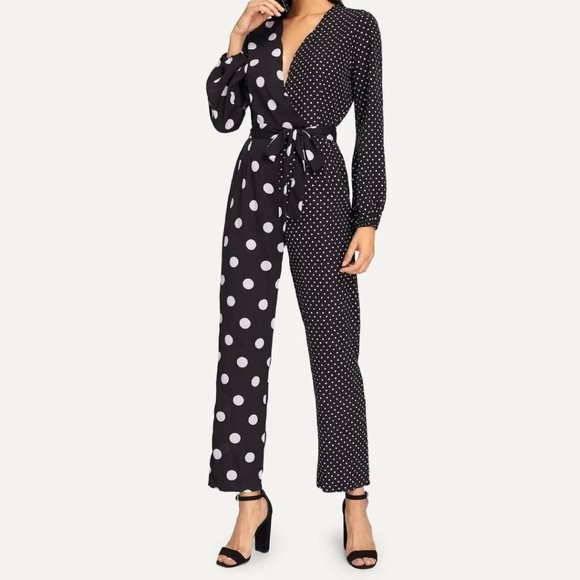 SHEIN Contrast Polka Dot Romper Jumpsuit - Picture 1 of 6